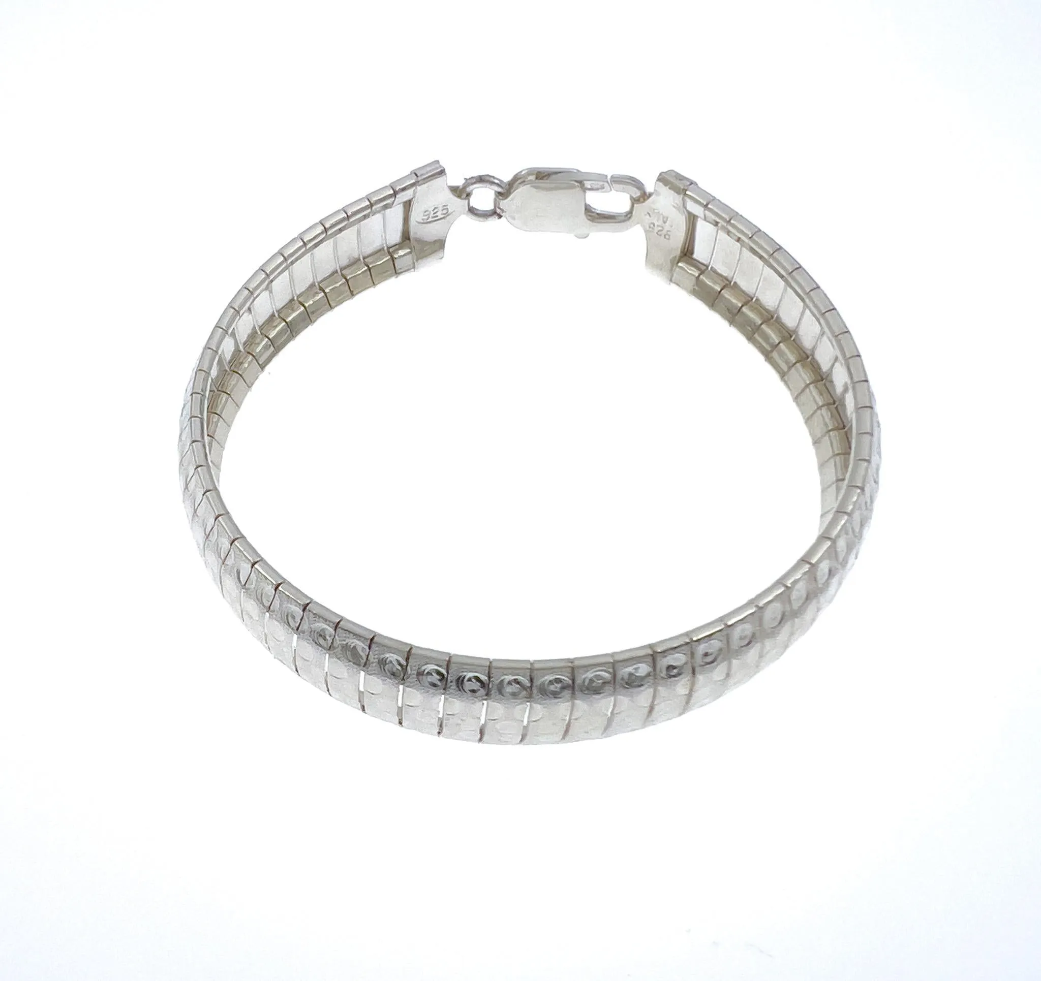 0.4" Flat Snake Bone Bangle Bracelet 925 Sterling Silver 7.5"