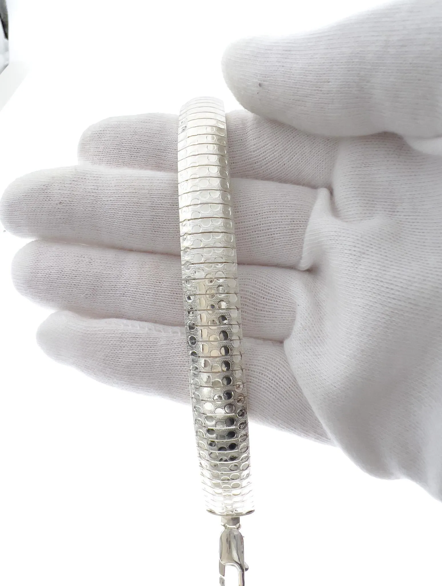 0.4" Flat Snake Bone Bangle Bracelet 925 Sterling Silver 7.5"