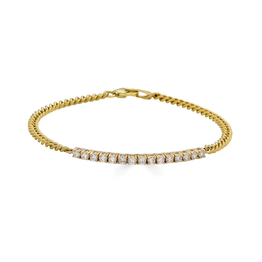 14k Yellow Gold 0.70Ct Diamond with 3MM Cuban Bracelet