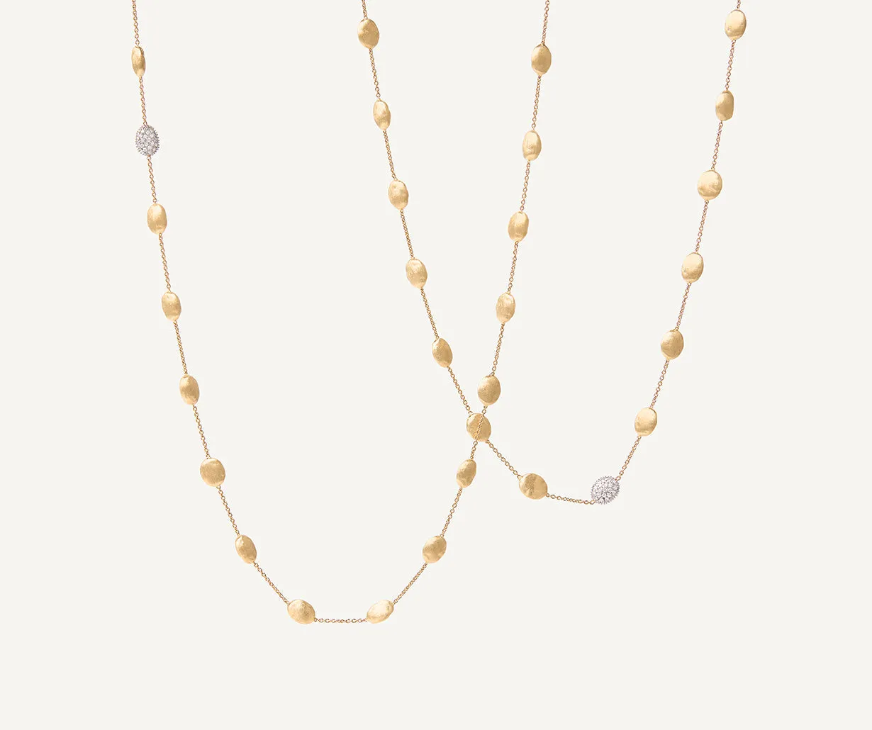 18K Yellow Gold Gold & Diamond Large Bean Long Necklace