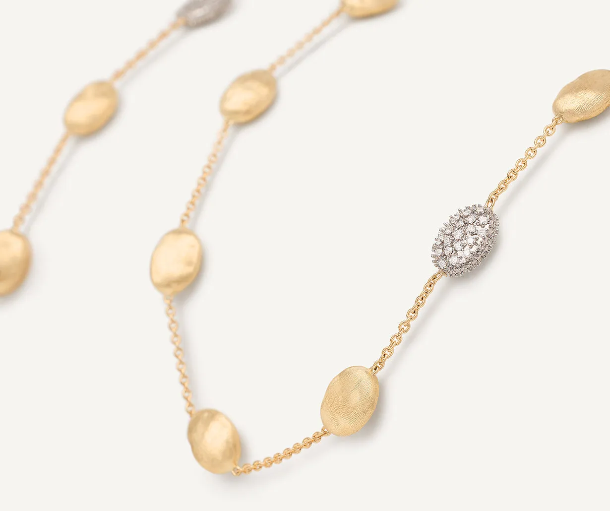 18K Yellow Gold Gold & Diamond Large Bean Long Necklace