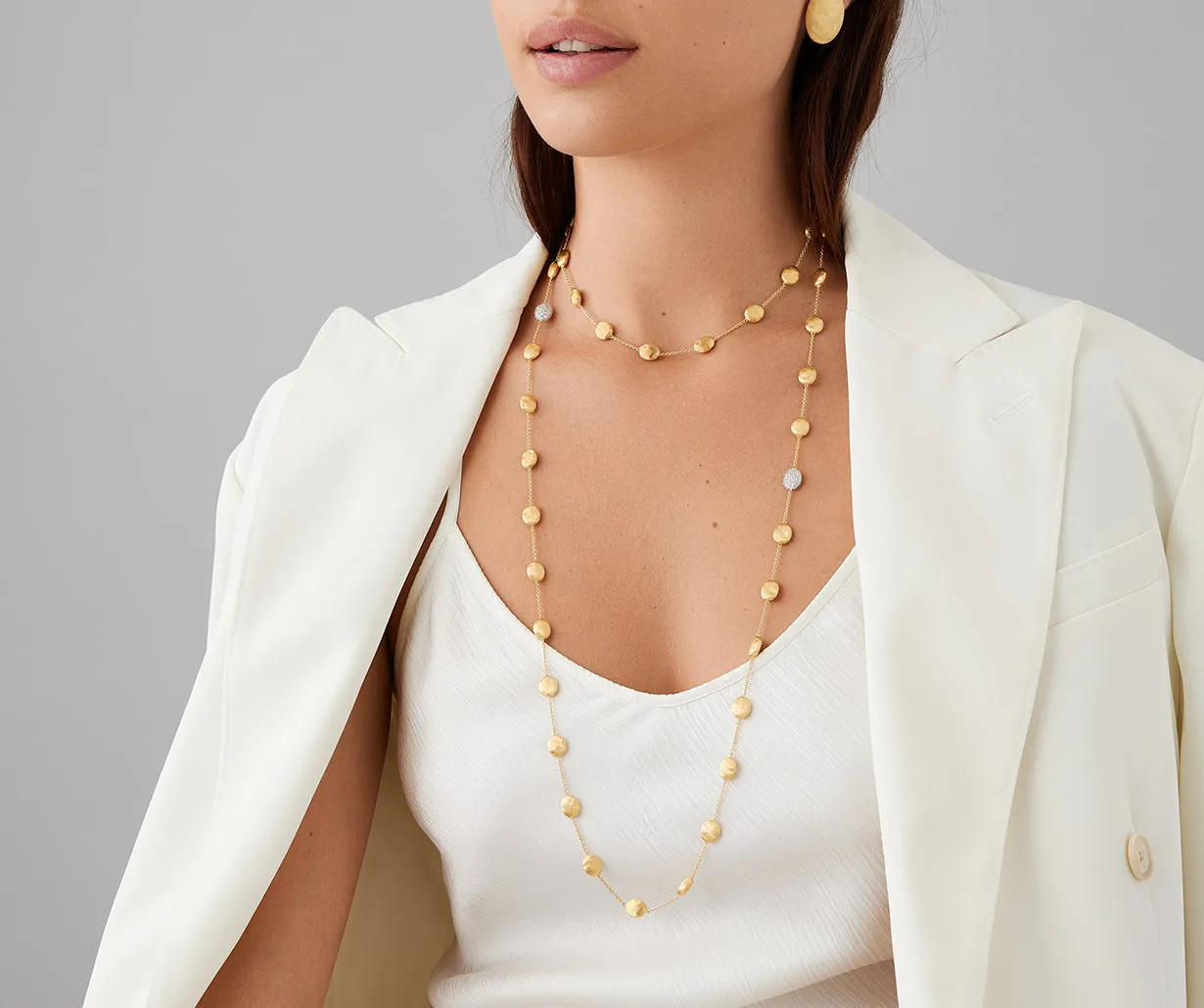 18K Yellow Gold Gold & Diamond Large Bean Long Necklace