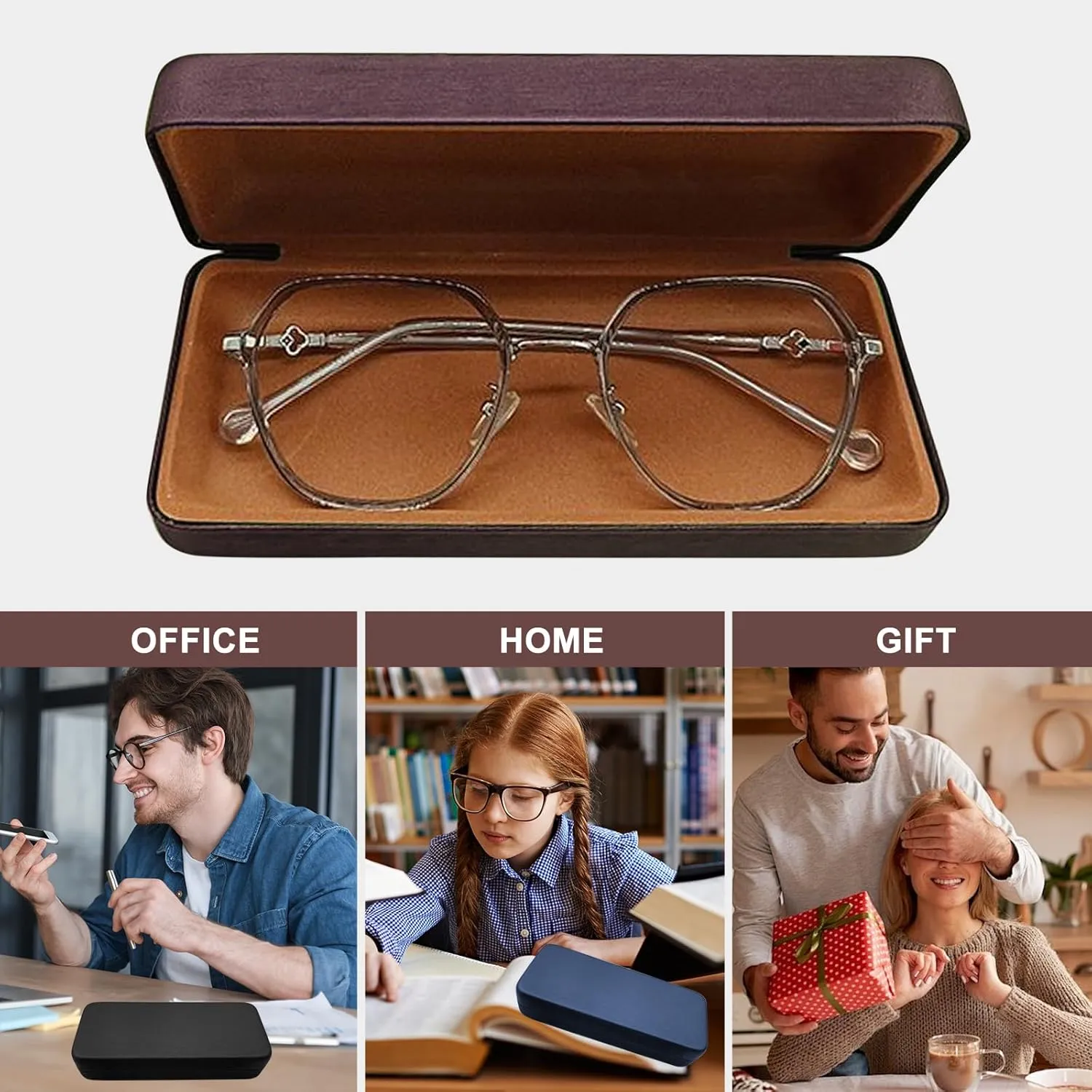 2 Pcs Hard Shell Eyeglass Case,Glasses Case Hard Shell,PU Leather Glasses Case,Hard Glasses Case