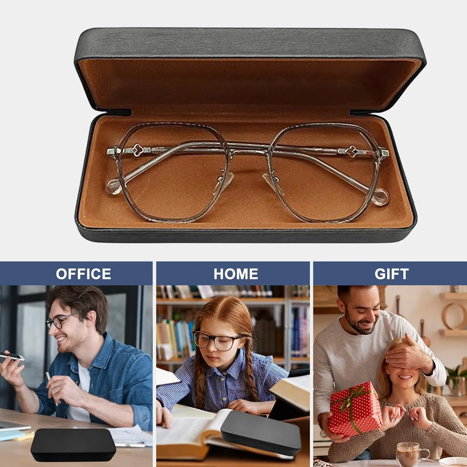 2 Pcs Hard Shell Eyeglass Case,Glasses Case Hard Shell,PU Leather Glasses Case,Hard Glasses Case