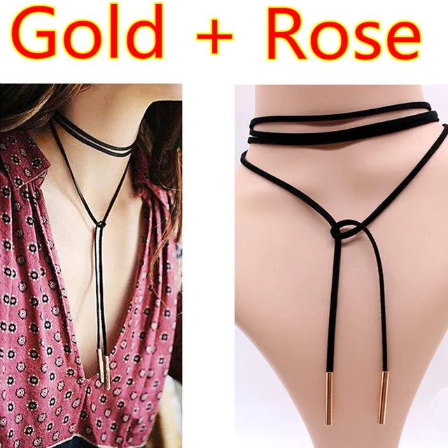 2PCS 2017 New choker necklace black leather punk korea Long Rope chain collier femme sexy statement steampunk Tube velvet choker