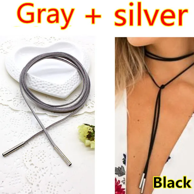 2PCS 2017 New choker necklace black leather punk korea Long Rope chain collier femme sexy statement steampunk Tube velvet choker