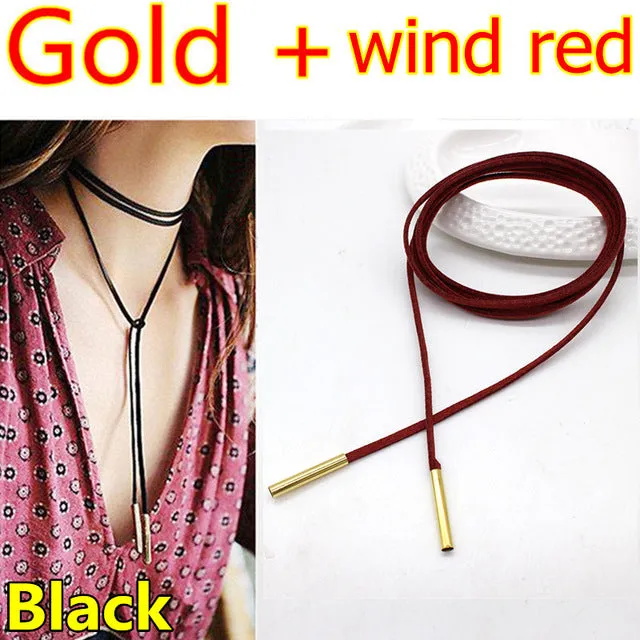 2PCS 2017 New choker necklace black leather punk korea Long Rope chain collier femme sexy statement steampunk Tube velvet choker
