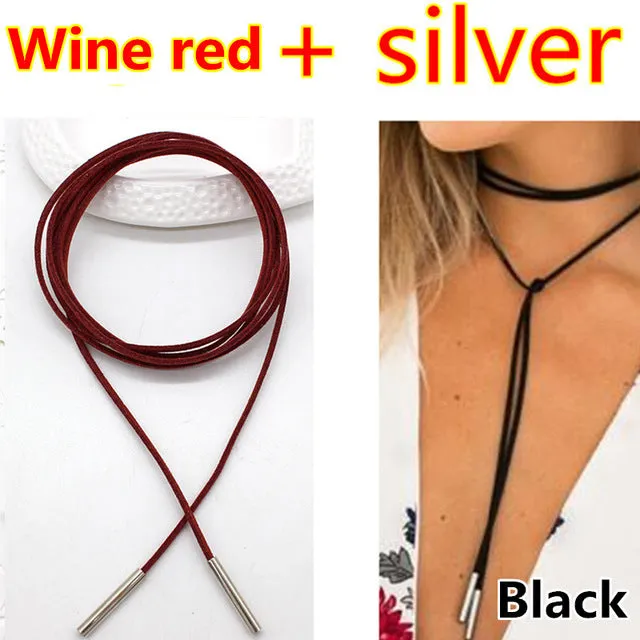 2PCS 2017 New choker necklace black leather punk korea Long Rope chain collier femme sexy statement steampunk Tube velvet choker