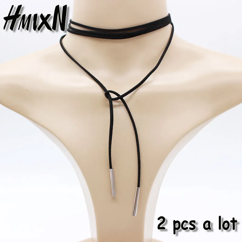 2PCS 2017 New choker necklace black leather punk korea Long Rope chain collier femme sexy statement steampunk Tube velvet choker