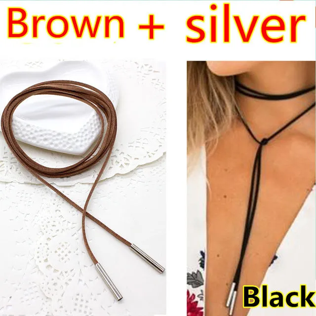 2PCS 2017 New choker necklace black leather punk korea Long Rope chain collier femme sexy statement steampunk Tube velvet choker