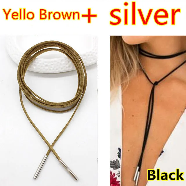2PCS 2017 New choker necklace black leather punk korea Long Rope chain collier femme sexy statement steampunk Tube velvet choker