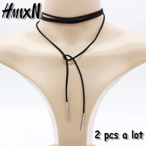 2PCS 2017 New choker necklace black leather punk korea Long Rope chain collier femme sexy statement steampunk Tube velvet choker