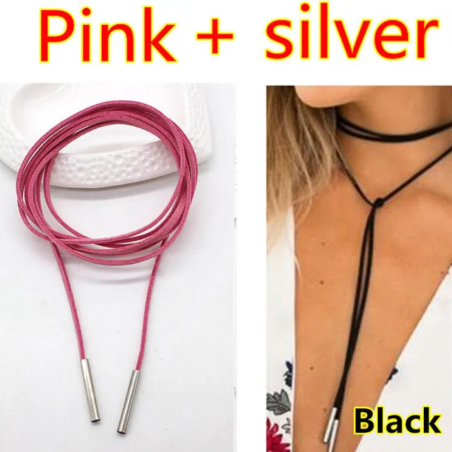 2PCS 2017 New choker necklace black leather punk korea Long Rope chain collier femme sexy statement steampunk Tube velvet choker