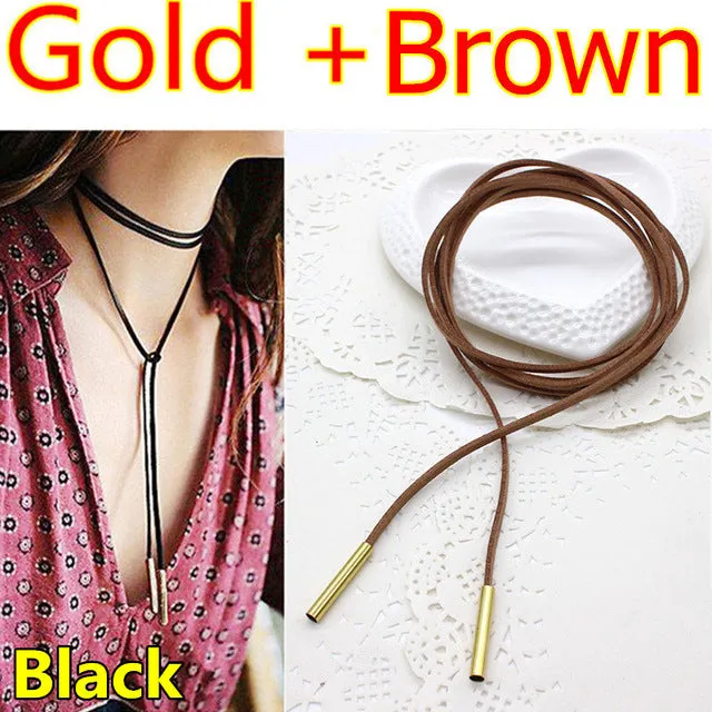2PCS 2017 New choker necklace black leather punk korea Long Rope chain collier femme sexy statement steampunk Tube velvet choker