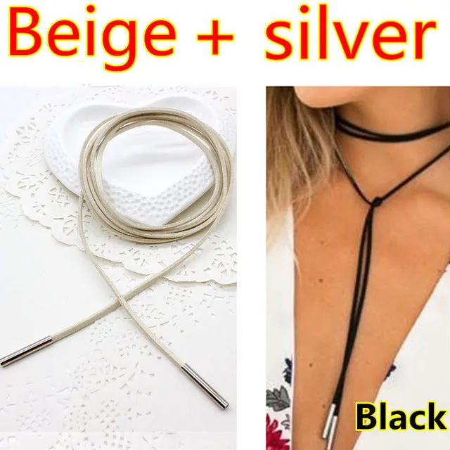 2PCS 2017 New choker necklace black leather punk korea Long Rope chain collier femme sexy statement steampunk Tube velvet choker