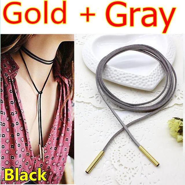2PCS 2017 New choker necklace black leather punk korea Long Rope chain collier femme sexy statement steampunk Tube velvet choker
