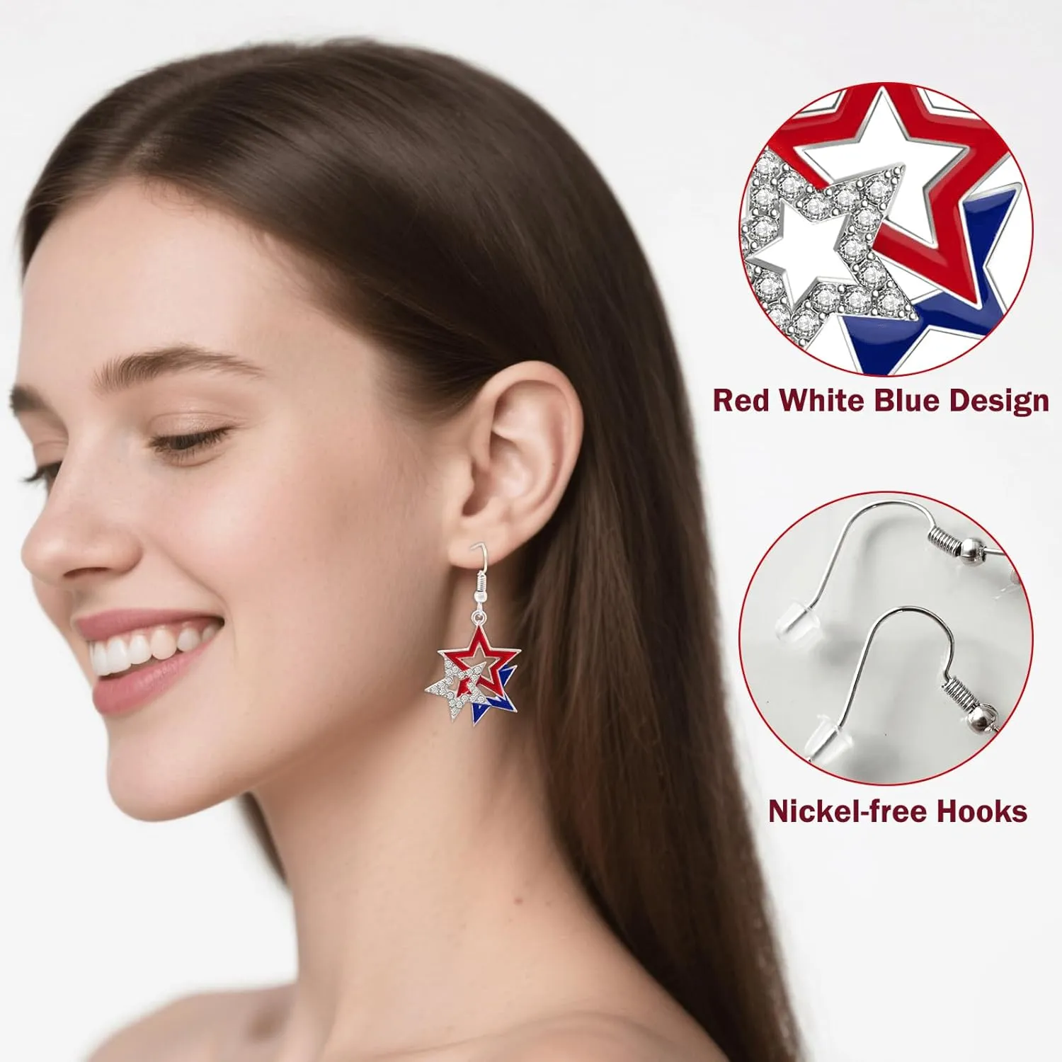 4th of July Headband and Earrings for Women Girls Patriotic Earrings Red White and Blue Headband American Flag USA Independence Day Hairband Hair Accessories (Pearl, One Size)