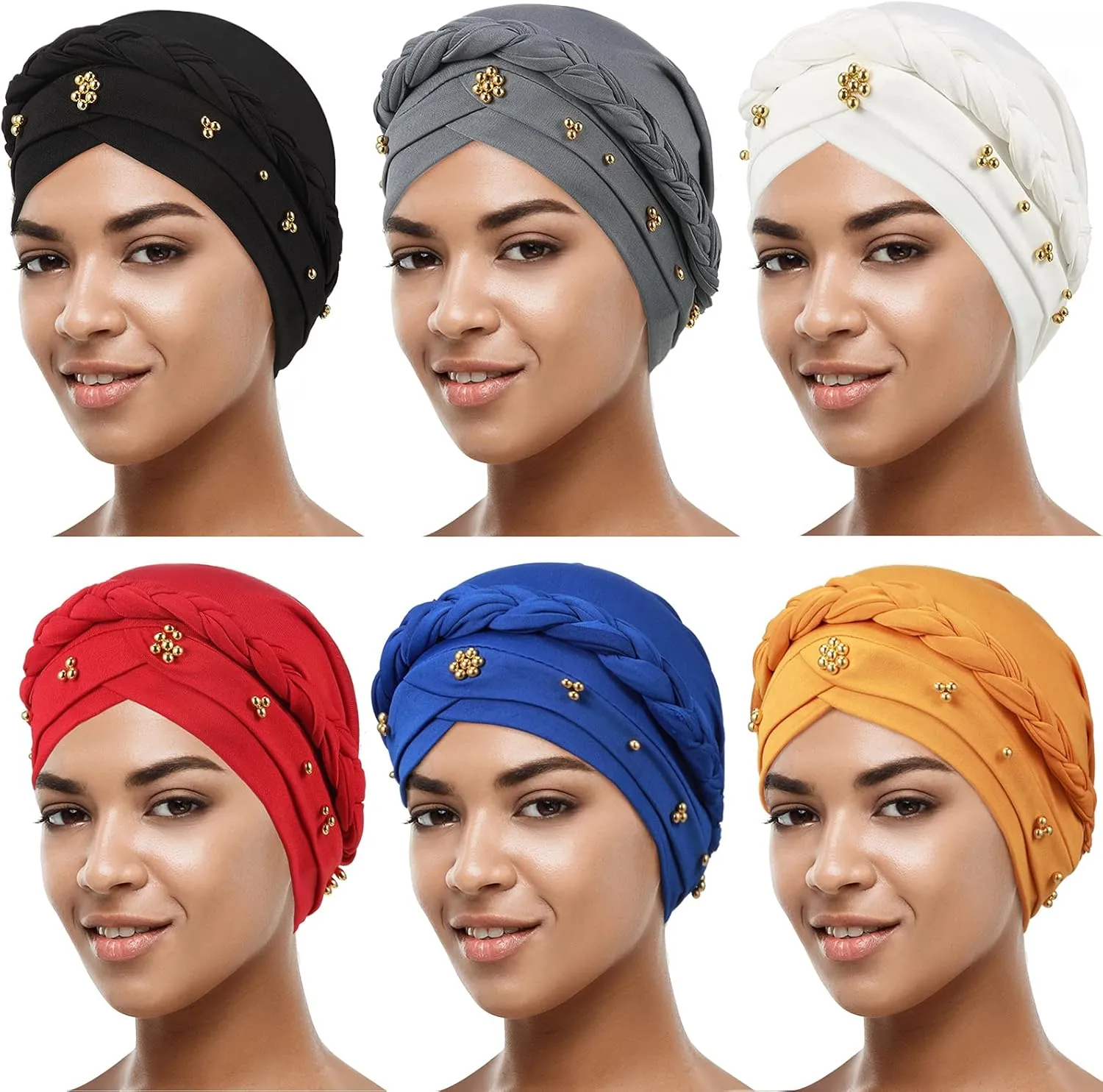 6 Pieces Turbans for Women Turban Head Wraps for African Black Women Headscarf Cap Beanie Wrap Braided