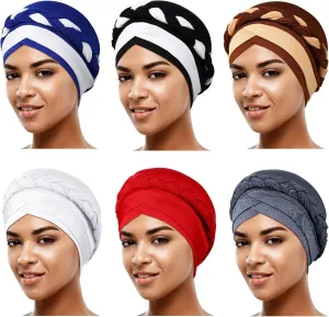 6 Pieces Turbans for Women Turban Head Wraps for African Black Women Headscarf Cap Beanie Wrap Braided