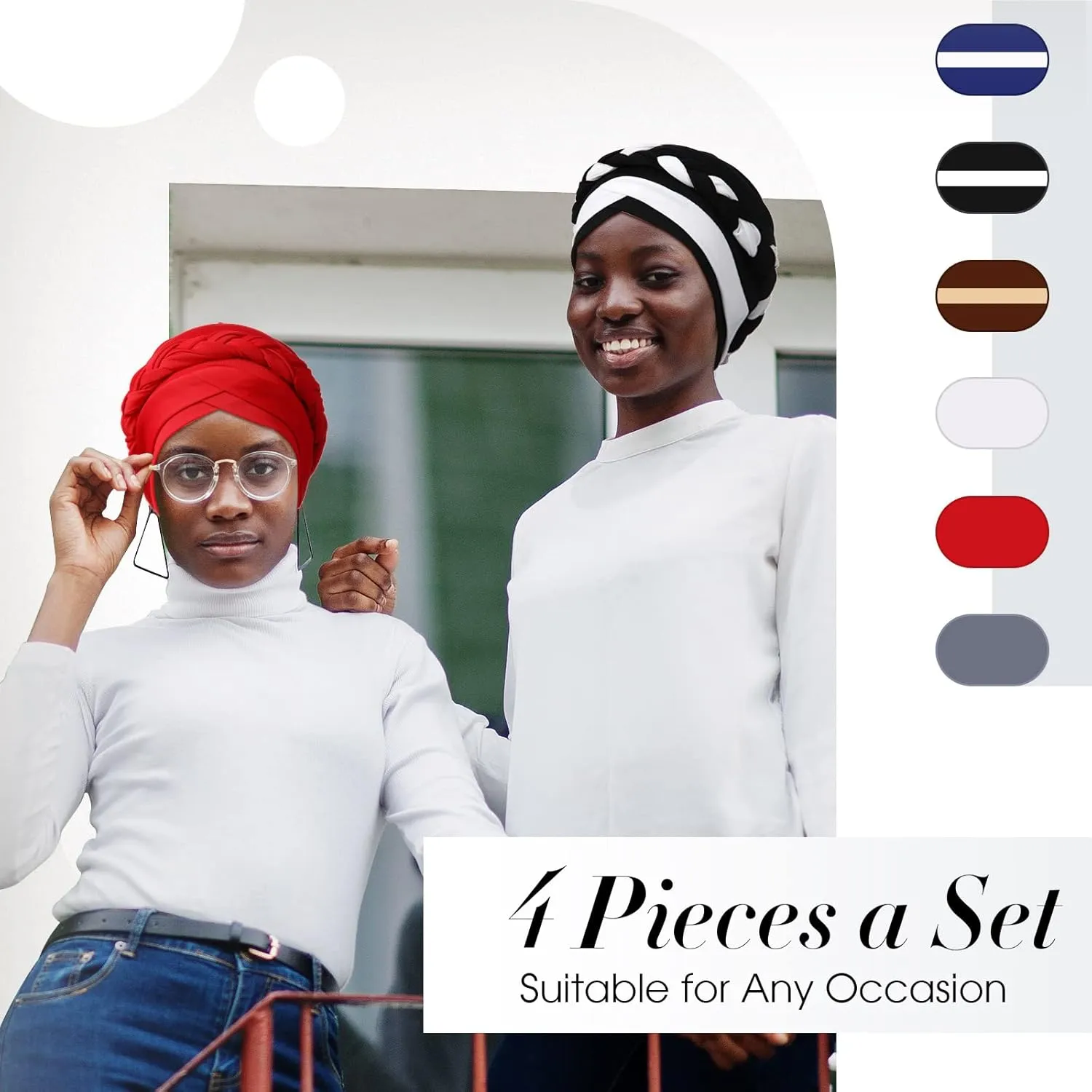 6 Pieces Turbans for Women Turban Head Wraps for African Black Women Headscarf Cap Beanie Wrap Braided