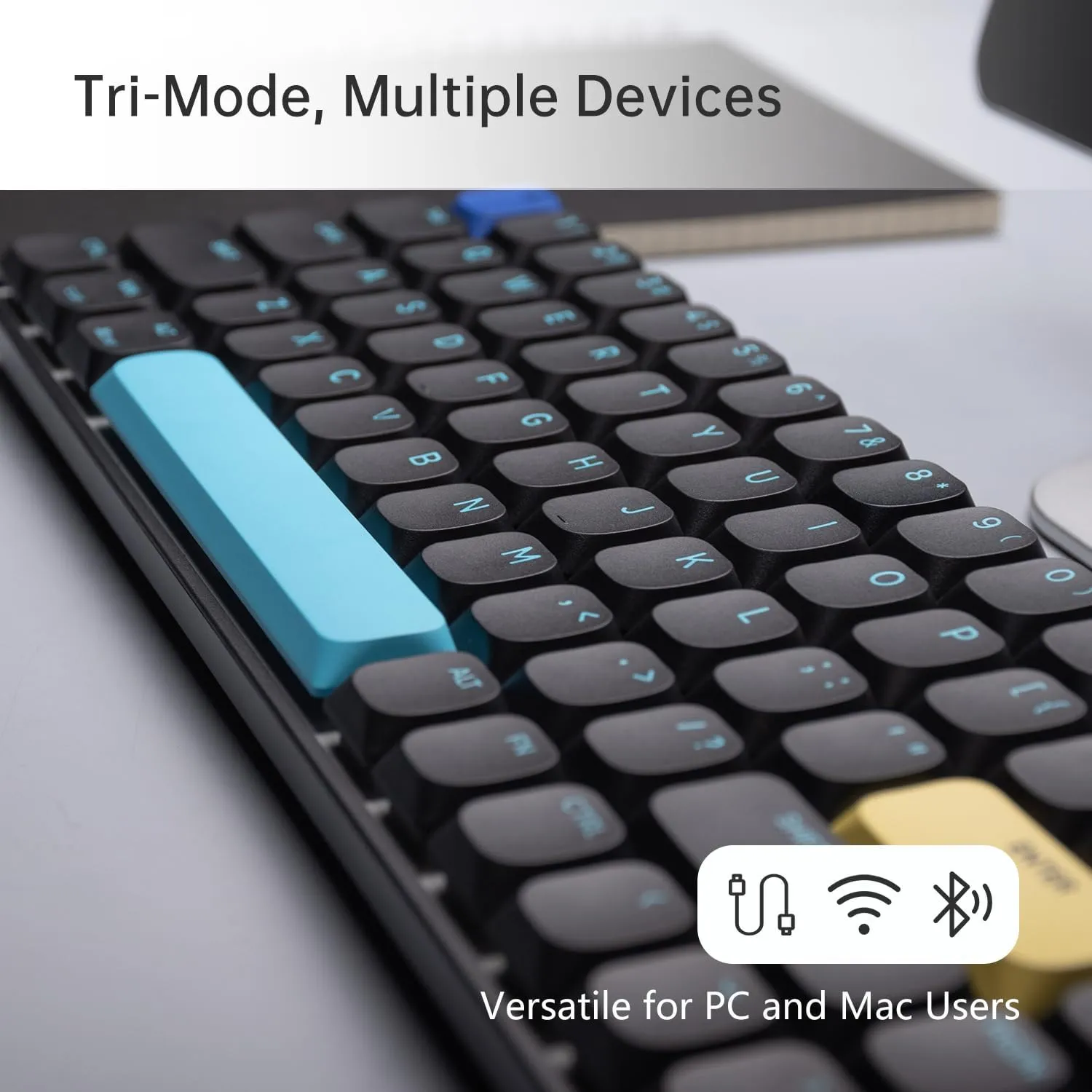 68 Key Low-Profile Mechanical Keyboard, Supports Multiple Devices, Tri-Mode Wired/2.4G Wireless/Bluetooth, 60% Compact, Compatible with Mac/Win, 1500mAh Rechargeable (Black, Brown Switch)