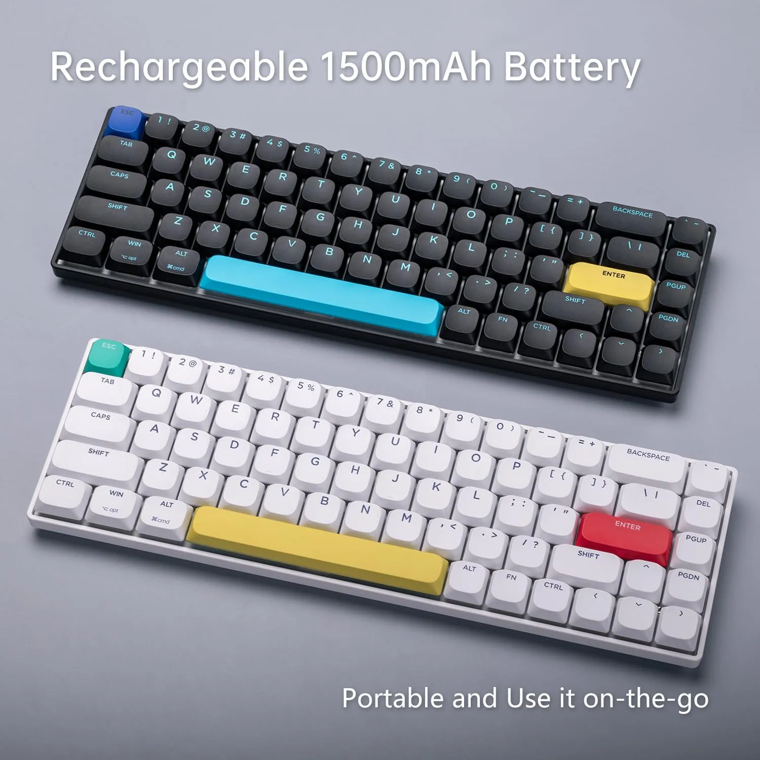 68 Key Low-Profile Mechanical Keyboard, Supports Multiple Devices, Tri-Mode Wired/2.4G Wireless/Bluetooth, 60% Compact, Compatible with Mac/Win, 1500mAh Rechargeable (Black, Brown Switch)
