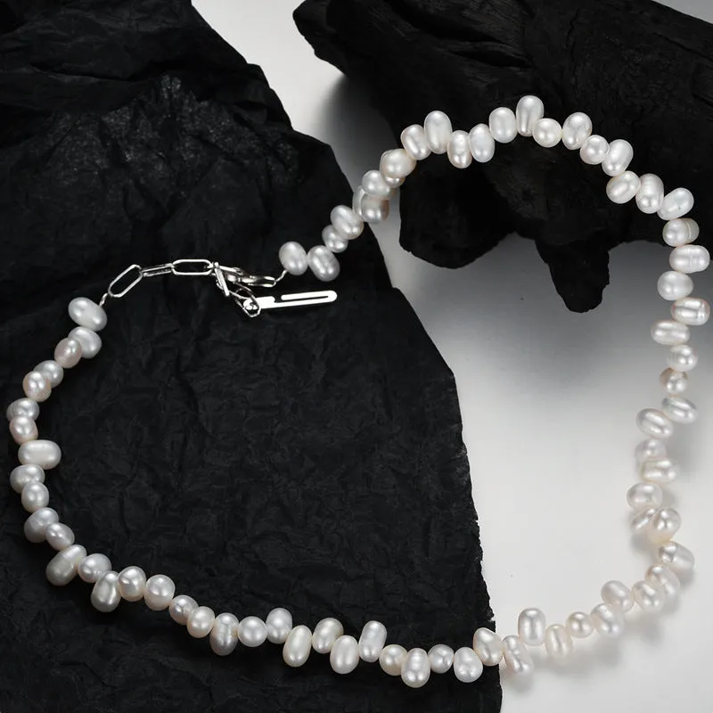 925 Silver Short Irregular Pearl Necklace
