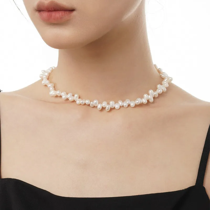 925 Silver Short Irregular Pearl Necklace
