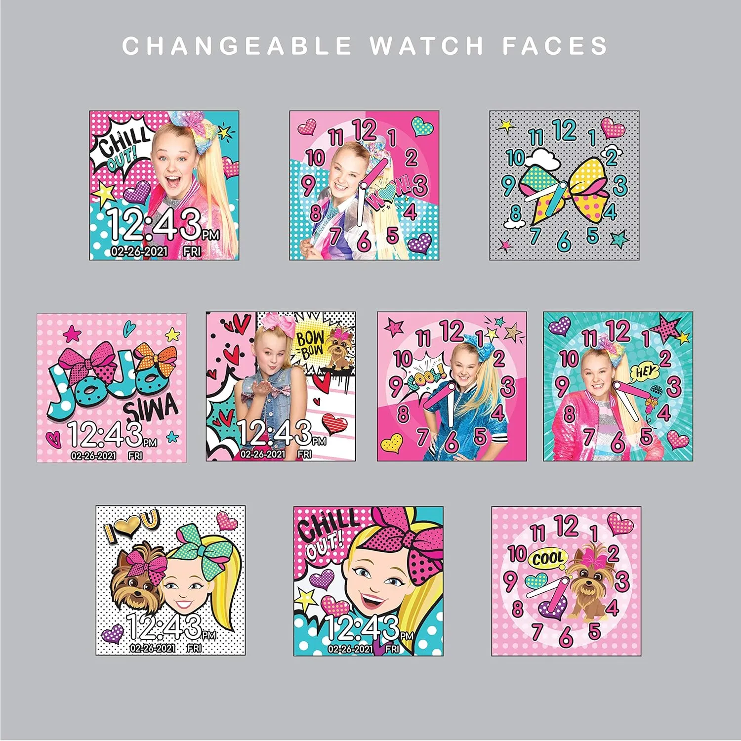 Accutime Kids Nickelodeon JoJo Siwa Educational Learning Touchscreen Smart Watch Toy for Girls, Boys, Toddlers