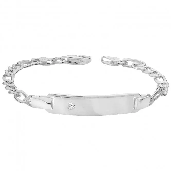 Acotis Silver ID Bracelet Figaro Zirconia Set for Babies G2228