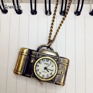Antique Bronze Alloy Pocket Camera Pendant Watch