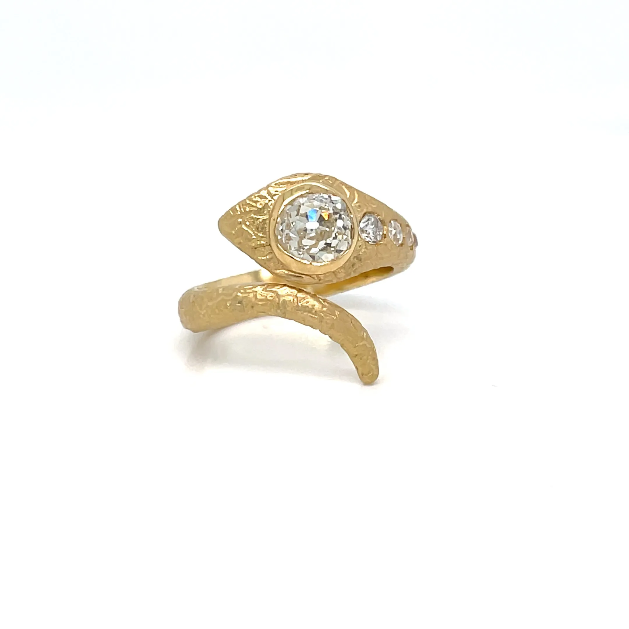 Antique Diamond Coiled Snake Engraved Ring