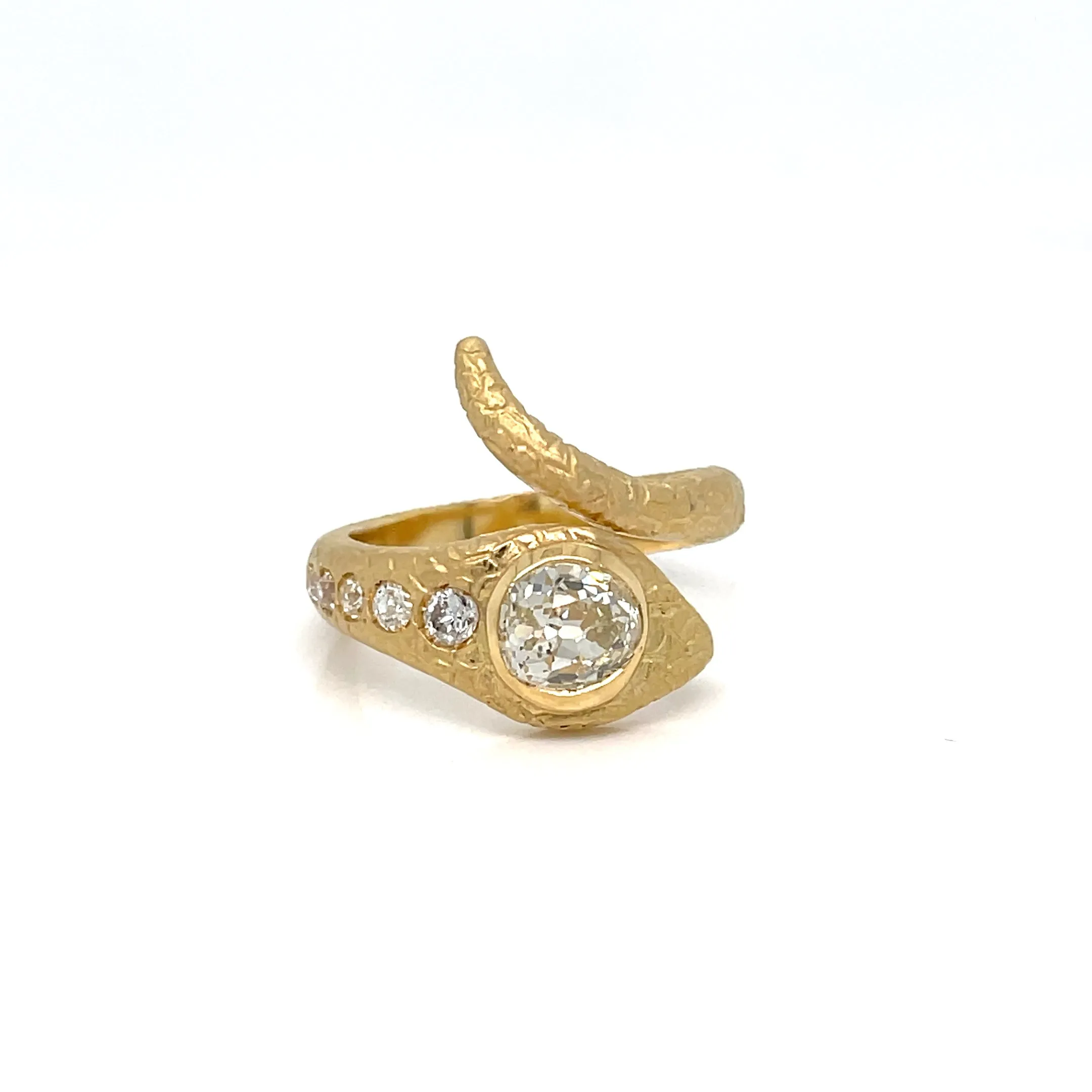 Antique Diamond Coiled Snake Engraved Ring