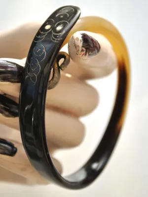 Antique Horn Snake Bangle Bracelet • Carved Horn Serpent