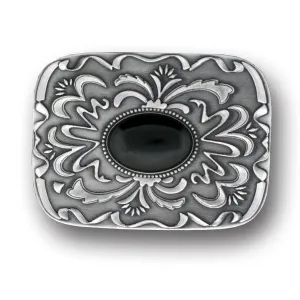 Black Stone with Western Scroll Rhinestone Belt Buckle