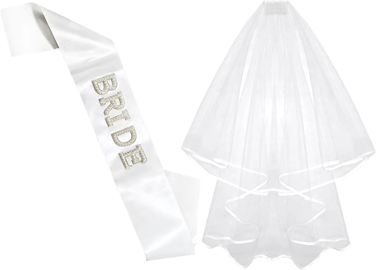 Bride To Be Sash and Bride Veil White for Bachelorette Party, Bach Party Favors Accessory