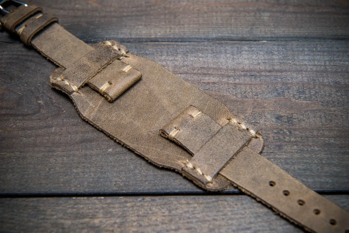 Bund-style Leather Watch Strap, Aviator model, Horween Military Olive