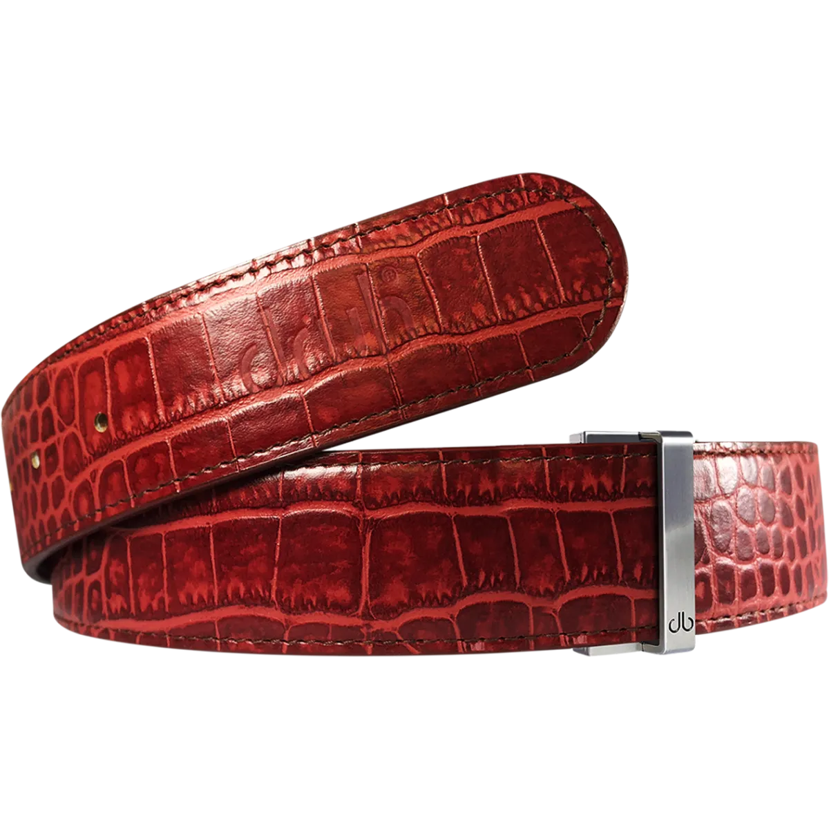 Burgundy Crocodile Textured Leather Belt