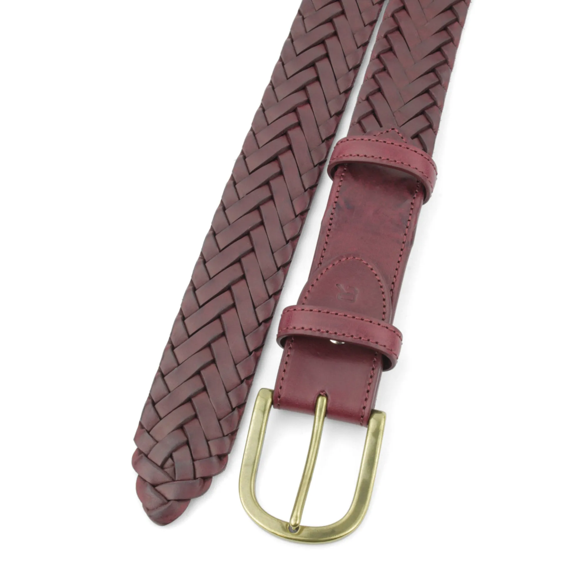 Burgundy Leather 'Connery' Brass Prong Handweave Belt