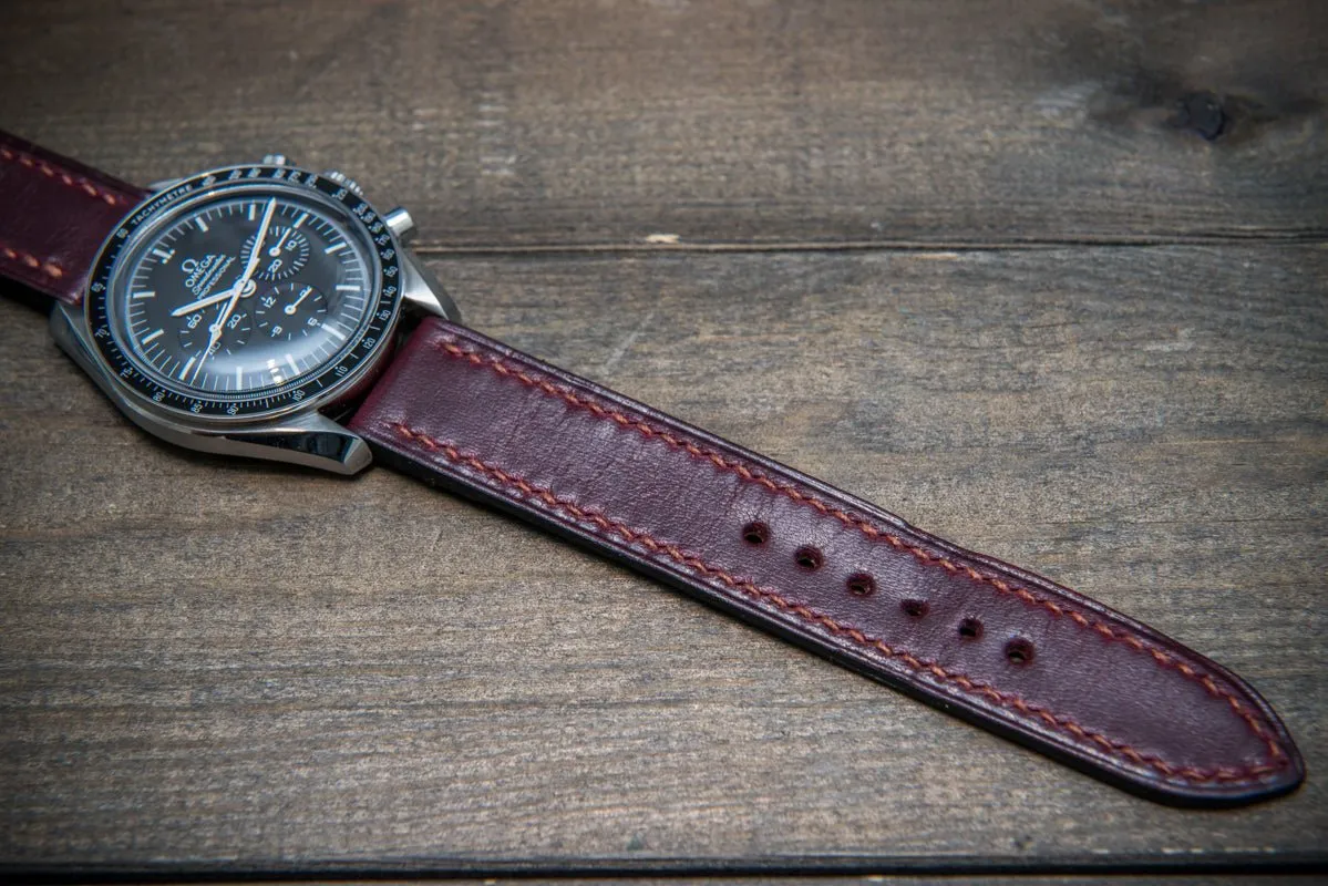 Buttero leather watch strap (burgundy), handmade in Finland 10-26 mm