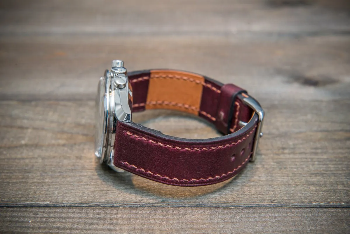 Buttero leather watch strap (burgundy), handmade in Finland 10-26 mm