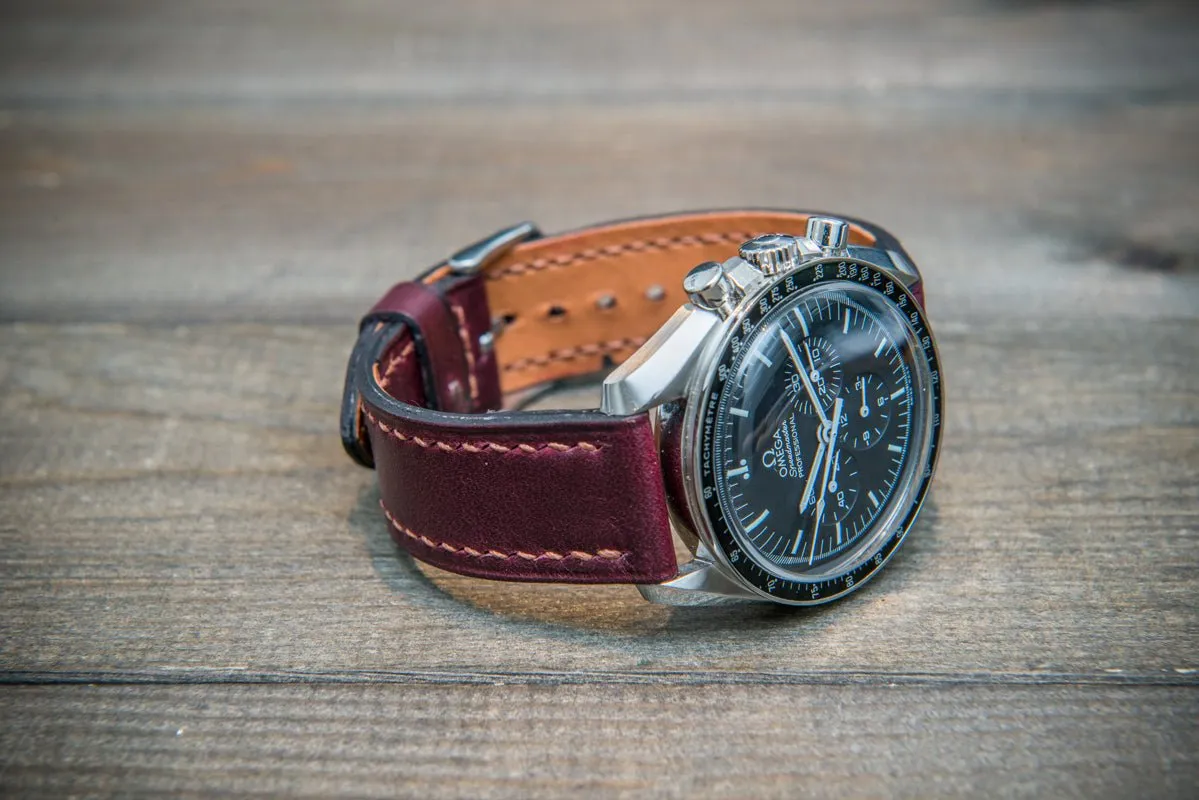 Buttero leather watch strap (burgundy), handmade in Finland 10-26 mm