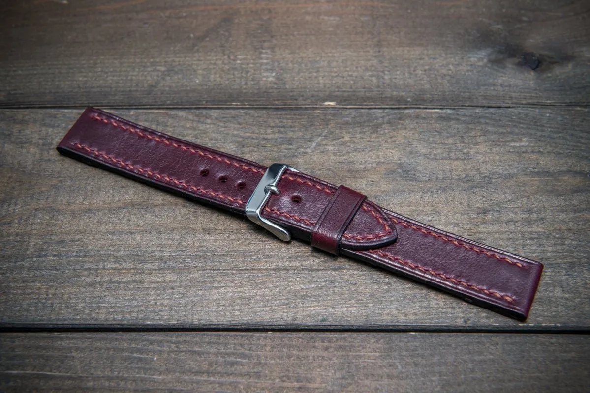 Buttero leather watch strap (burgundy), handmade in Finland 10-26 mm