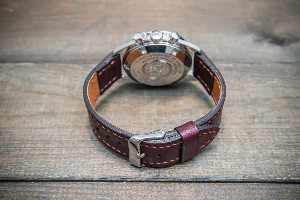 Buttero leather watch strap (burgundy), handmade in Finland 10-26 mm