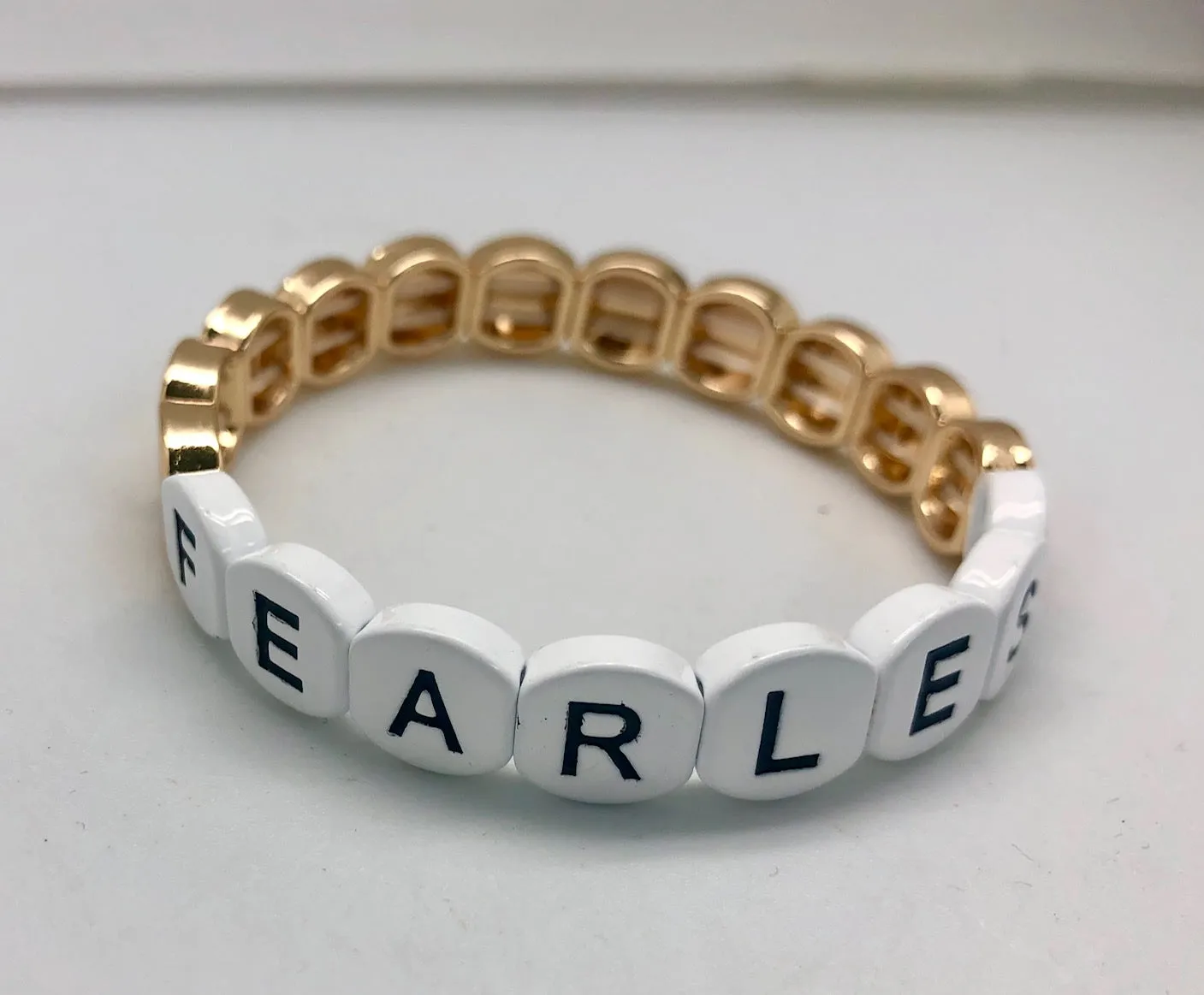 Caryn Lawn Fearless Round Tile Gold Bead Bracelet