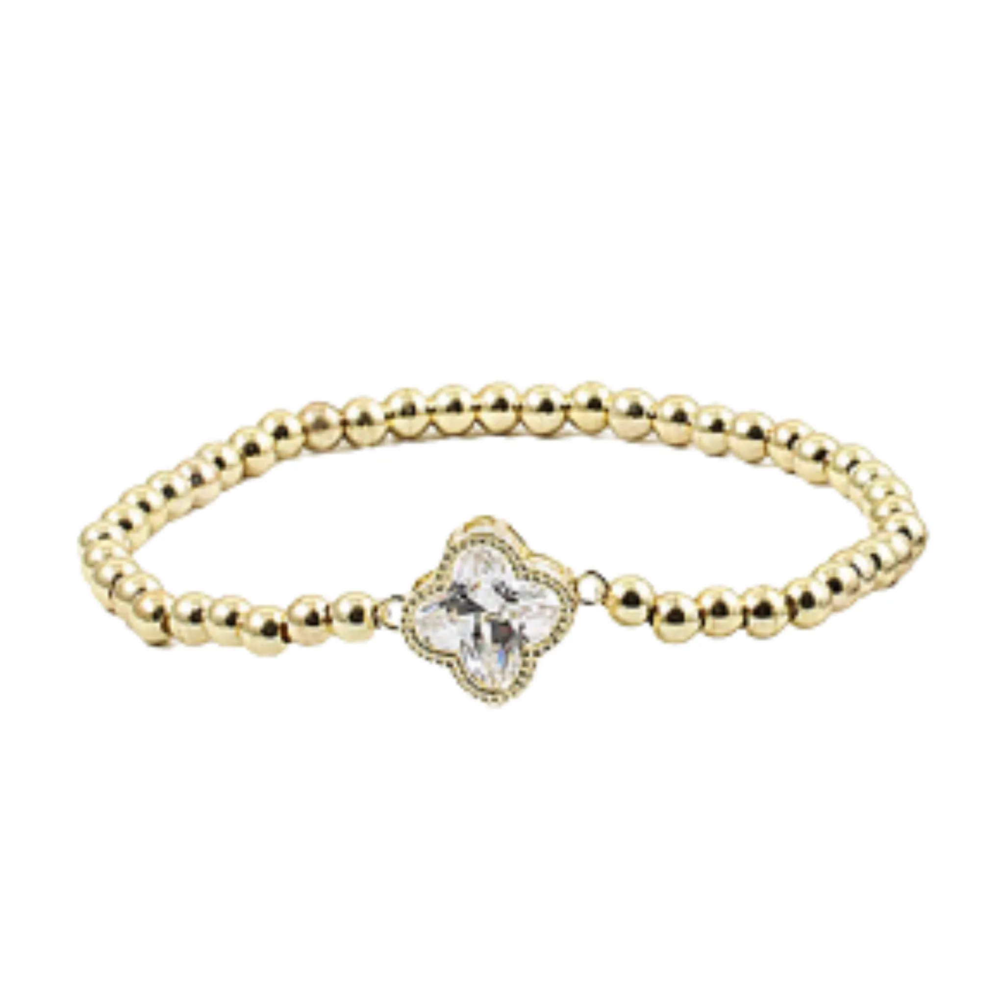 Clear Clover Stainless Steel Beaded Bracelet