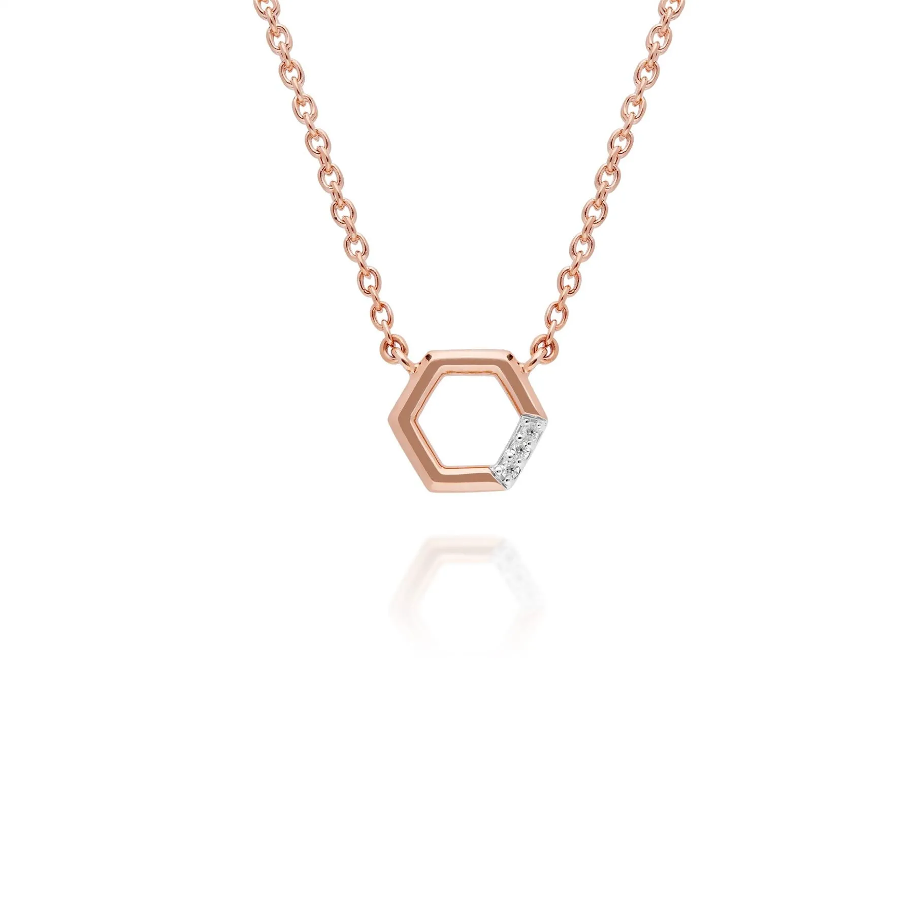 Diamant Pave Hexagon Halskette in 9ct Rose Gold