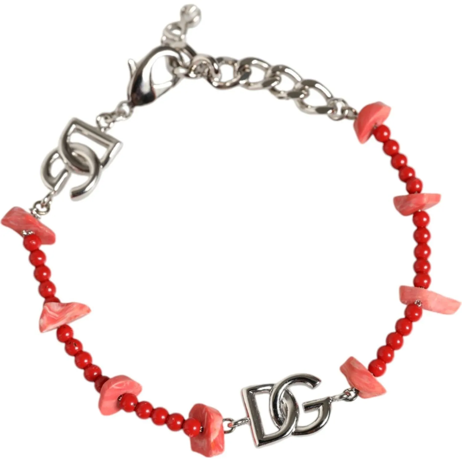 Dolce & Gabbana Silver Tone Brass Beaded Resin DG Logo Chain Bracelet