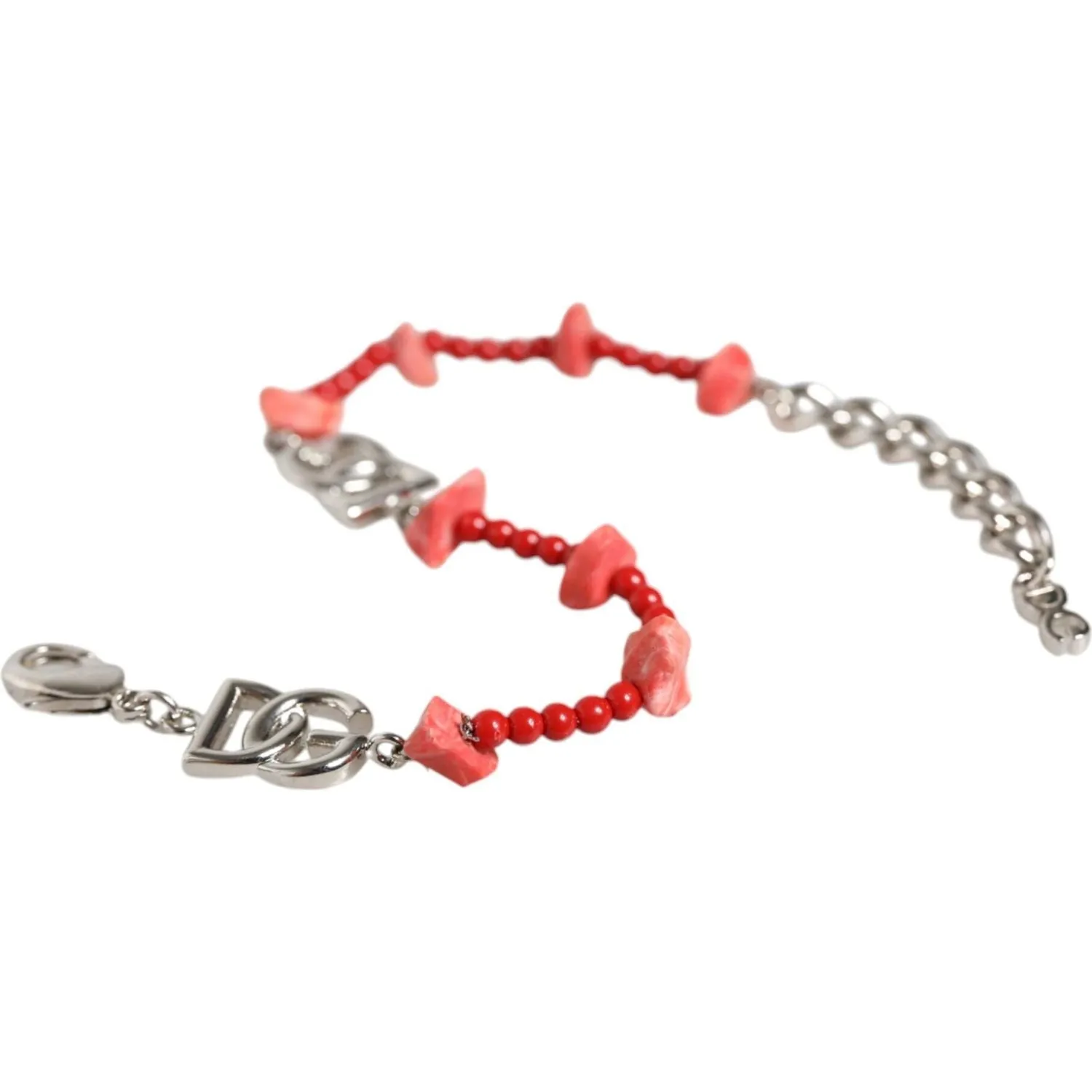Dolce & Gabbana Silver Tone Brass Beaded Resin DG Logo Chain Bracelet