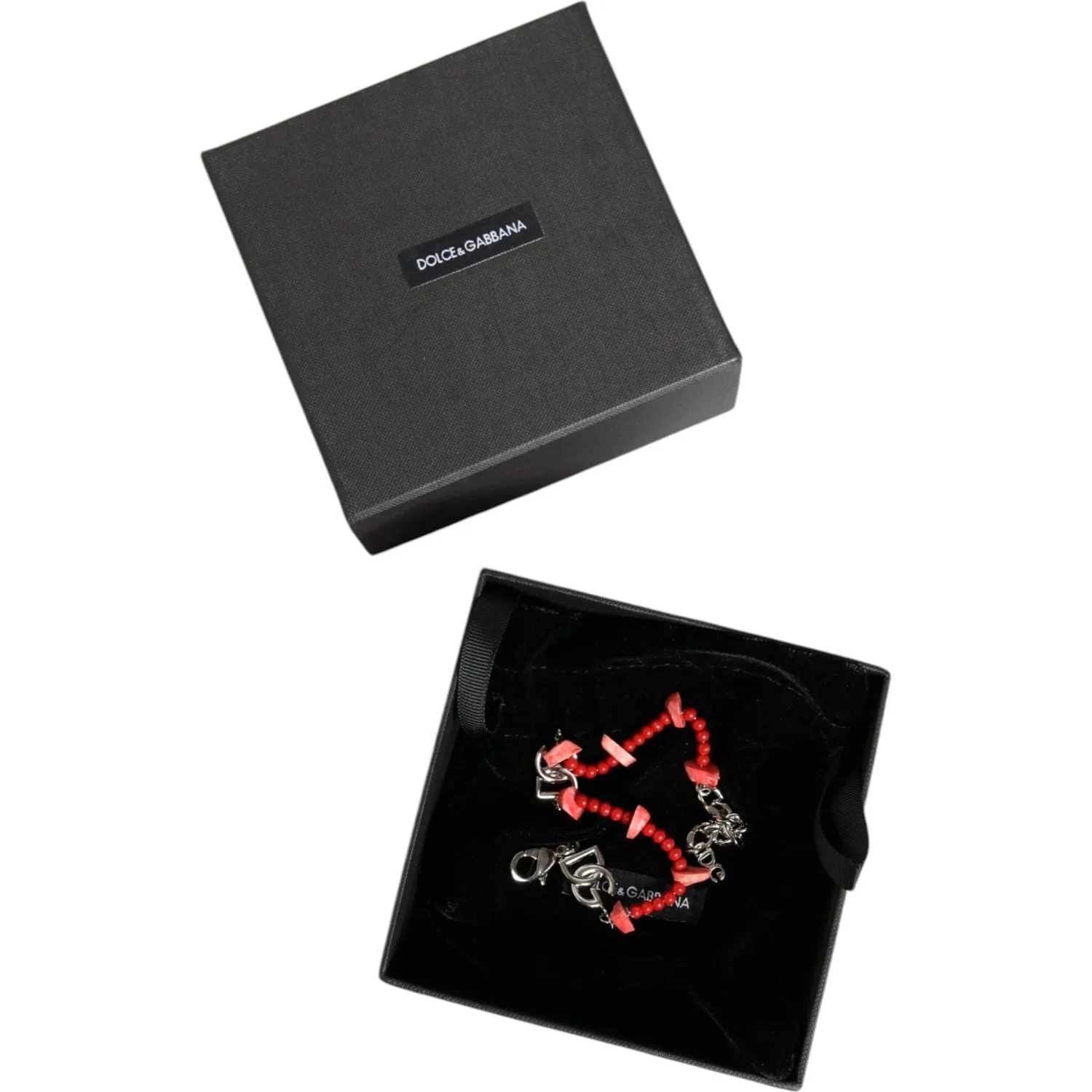Dolce & Gabbana Silver Tone Brass Beaded Resin DG Logo Chain Bracelet